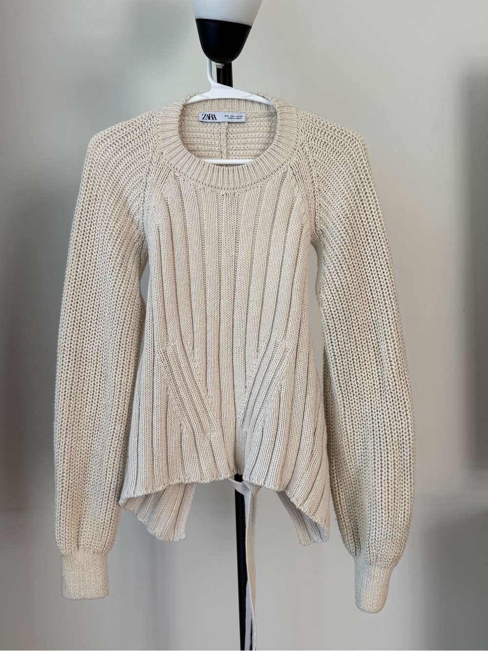 Zara Open Back Knit Top Light Beige Size L Cotton Blend
